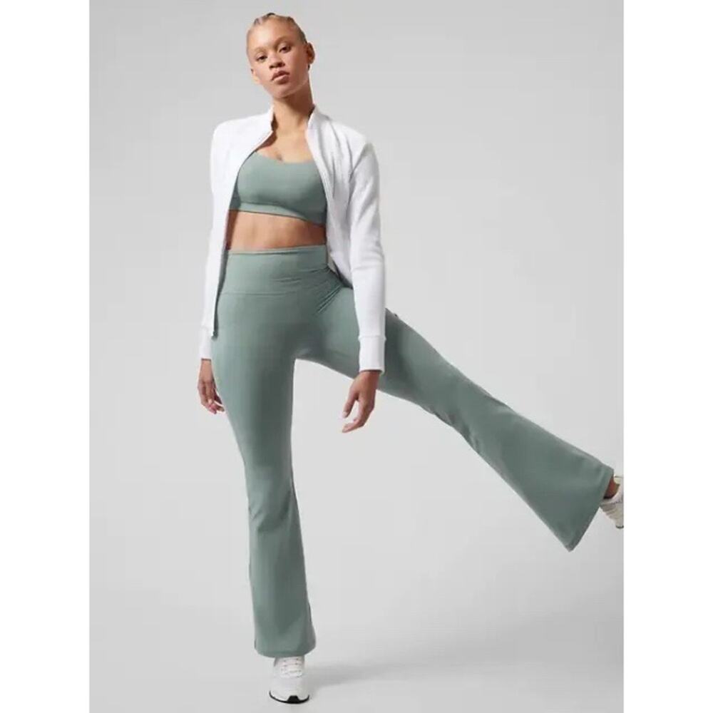 NWT Athleta Elation Flare Pant in minimalistic gray sage green color women’s XL